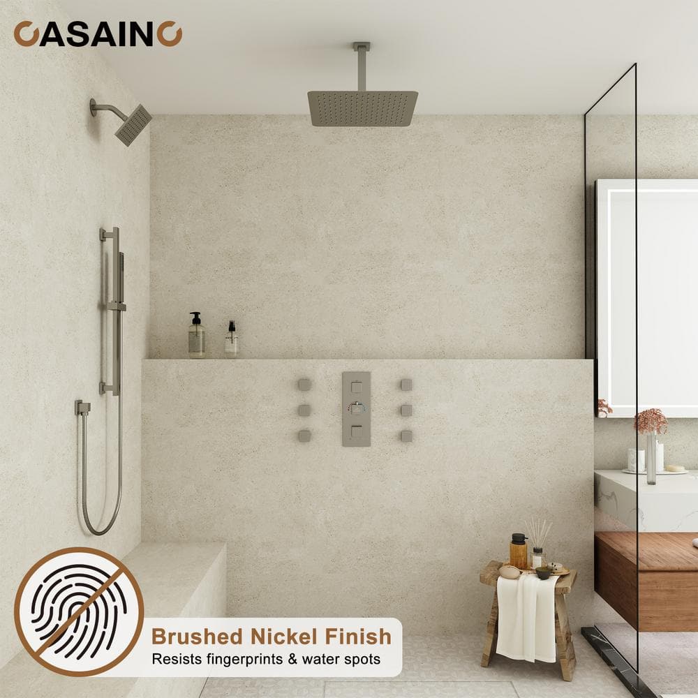 Brushed Nickel Large Square Rainfall Dual Shower Head System