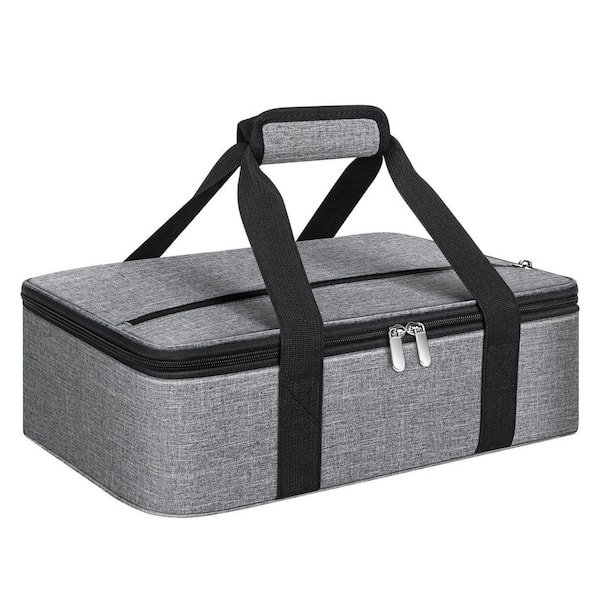 1-Piece 16 in. x 10 in. x 4 in. Gray Insulated Casserole Carrier, Portable Casserole Carrier for Hot or Cold Food