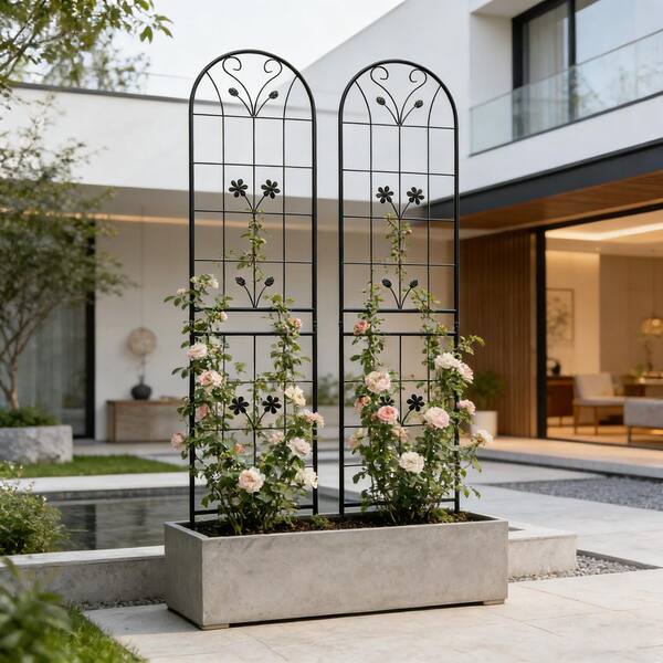 Ama pear Black 87 in. Metal Garden Trellis Rustproof Trellis for Climbing Plants Outdoor Flower Support (2-Pack)