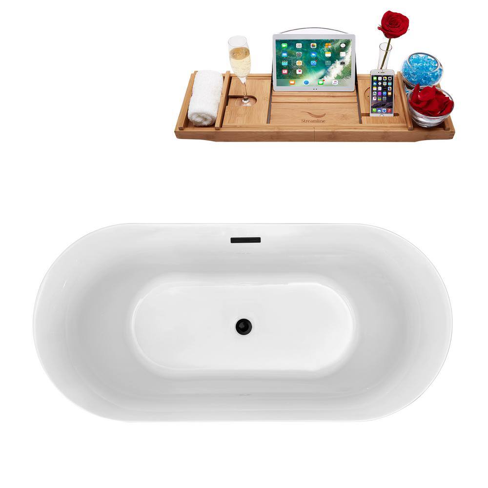 67'' Matte Black and White Acrylic Freestanding Soaking Bathtub