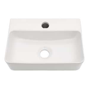 4.2 in. Wall-Mounted Rectangular Bathroom Sink in White Ceramic with Single Faucet Hole
