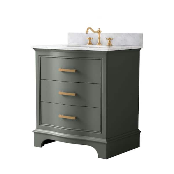 Monroe 30 in. W x 22 in. D Bath Vanity in Vintage Green with Natural Marble Vanity Top in Carrara White with White Sink