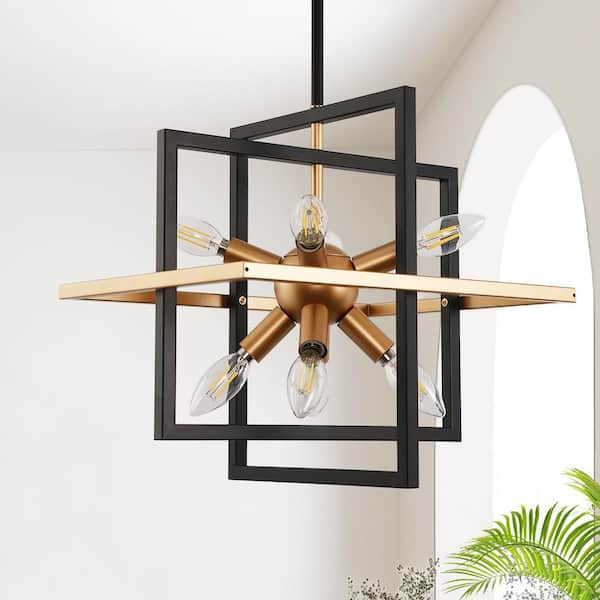 Emeritpro 15 In. 8-Light Black Gold Iron Frame Sputnik Chandelier