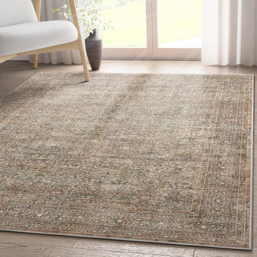 Beige and Red Chenille Oriental Flat-Woven Runner Rug