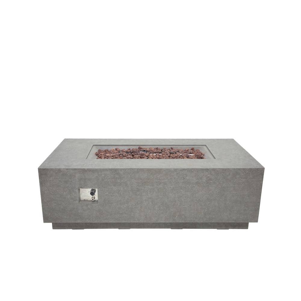 Light Gray Gas Fire Pit Table with Stainless Steel Elements