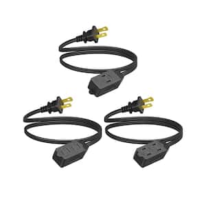3 ft. 16/3 AWG Indoor Extension Cord with 2-Prong 3 Outlets, Black, 3 Pack