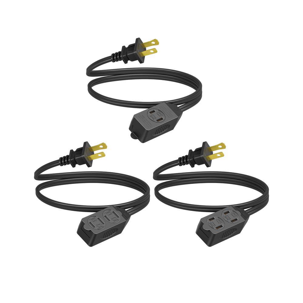 3 ft. 16/3 AWG Indoor Extension Cord with 2-Prong 3 Outlets, Black, 3 Pack price history on PriceWatchPro
