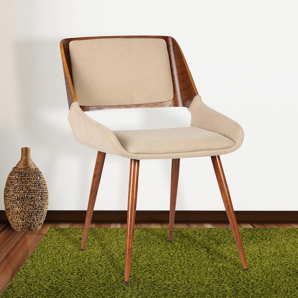 Armen Living Panda 31 in. Brown Fabric and Walnut Wood Finish Mid-Century Dining Chair