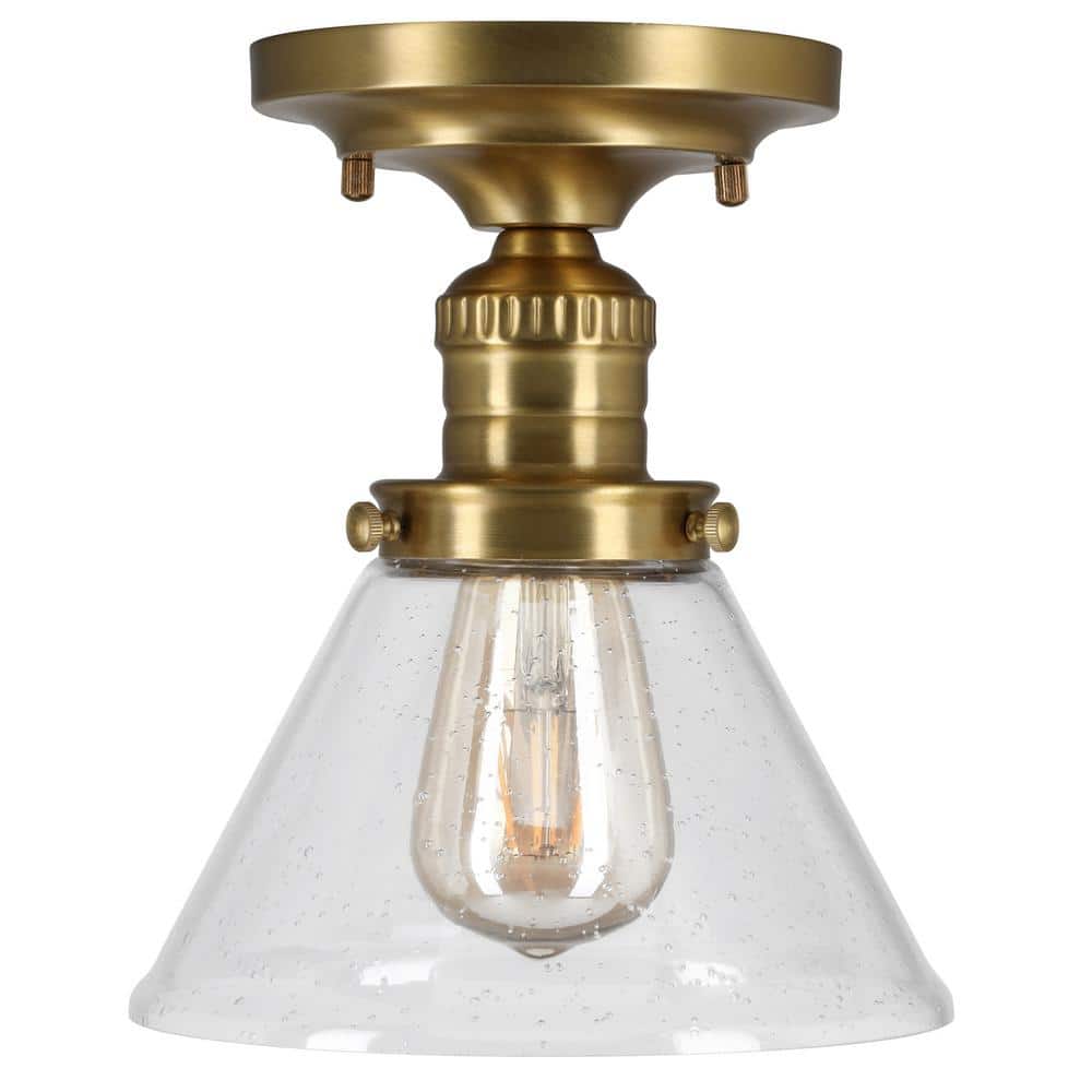 Satin Gold and Clear Glass Semi-Flush Ceiling Light