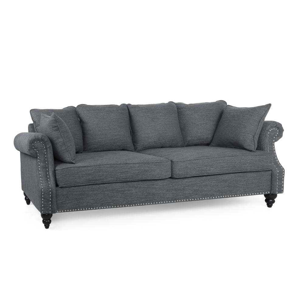 Viewland 83 in. Rolled Arm 3-Seater Removable Covers Sofa in Charcoal/Dark Brown -  Noble House, 109180