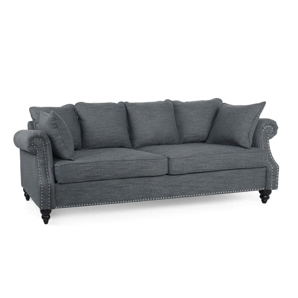 Charcoal Tufted Fabric Lawson Sofa with Nailhead Trim
