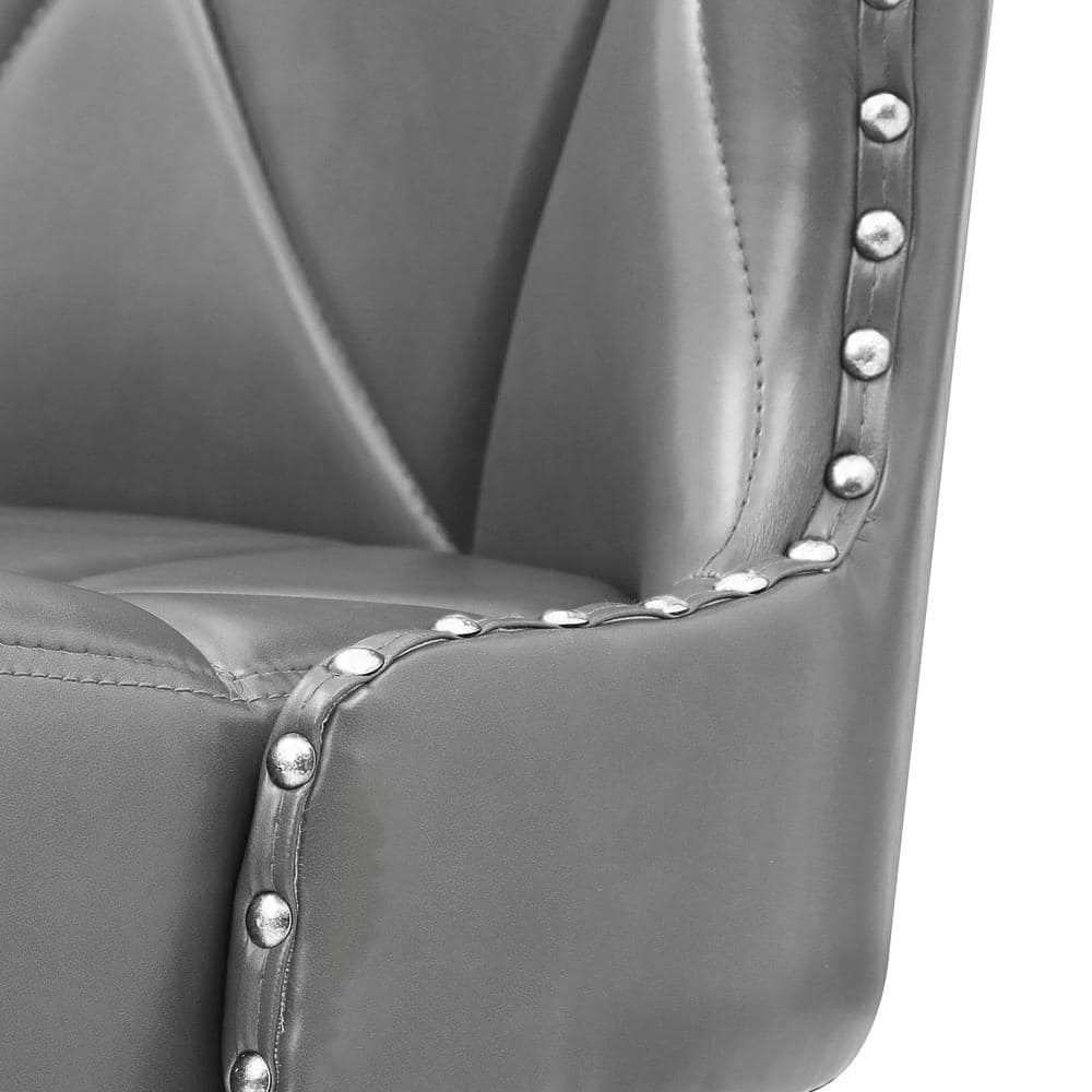 Dark Gray Faux Leather Swivel Counter Stools with Wood Legs, Set of 3