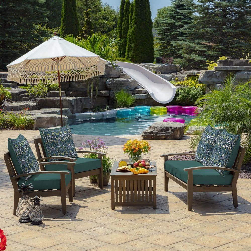 Sapphire Aurora Blue Damask Outdoor Deep Seating Cushion Set