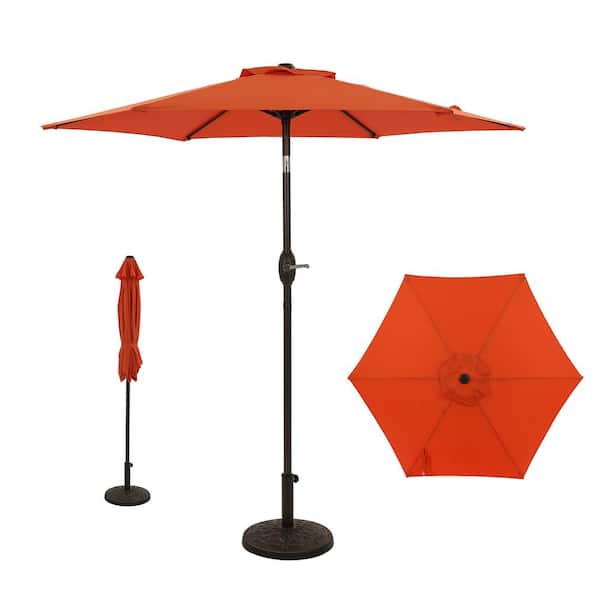 BANSA ROSE 7.5 ft. Outdoor Steel Patio Market Umbrellas with Push Button Tilt and Crank, 6 Ribs in Orange, Base Not Included