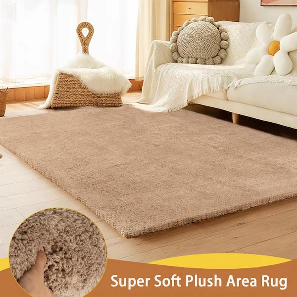 GHDG Solid Shag Brown 4 ft. x 6 ft. Furry Plush Area Rug