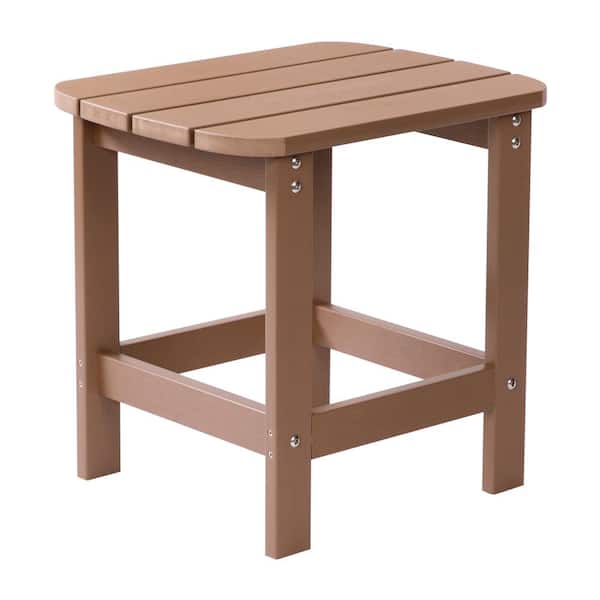 TAYLOR + LOGAN Brown Rectangle Faux Wood Resin Market Outdoor Side Table