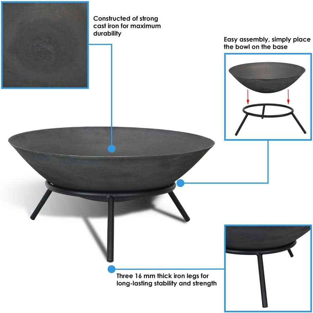 22-Inch Gray Cast Iron Wood-Burning Fire Pit with Stand