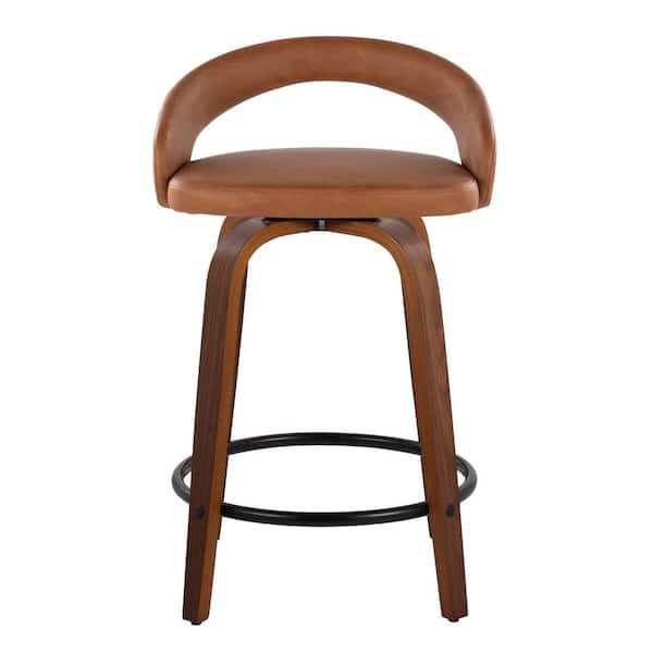 Lumisource Grotto Upholstered 24 in. Walnut Wood and Camel Faux