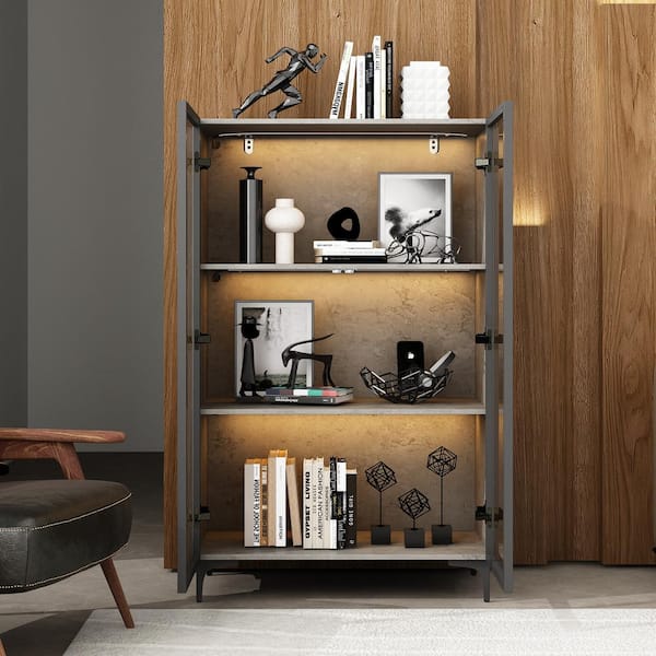 FUFU&GAGA 46.1 in. Tall Grey Wood 3-Shelf Accent Bookcase FUFU&GAGA 46.1 in. Tall Grey Wood 3-Shelf Accent Bookcase
