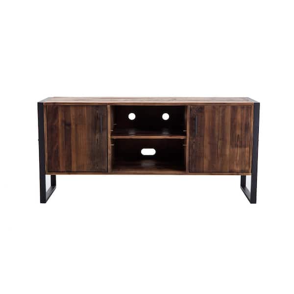 Crawford & Burke Brixton 60 in. Distressed Natural Wood TV Stand Fits TVs Up to 70 in. with Storage Doors