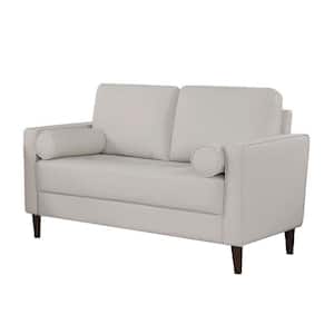 52.37 in. White Solid Faux Leather 2-Seater Loveseat with USB Port and Tapered Legs