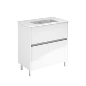 Band 32 in. W x 18 in. D x 34 in. H Bath Vanity in Glossy White with White Vanity Top with White Basin