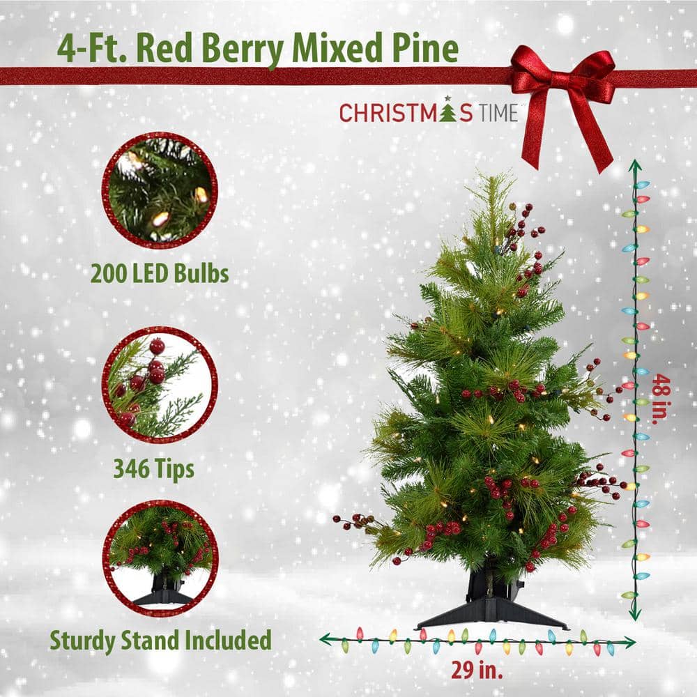 4-Ft Green Pine Tabletop Christmas Tree with Multi-Color LED Lights