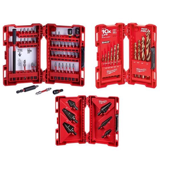 Milwaukee 483240234889233148899224 Shockwave Impact Duty Steel Driver Bit Set with Cobalt Drill Bit Set and Step Bit Set (66-Piece)