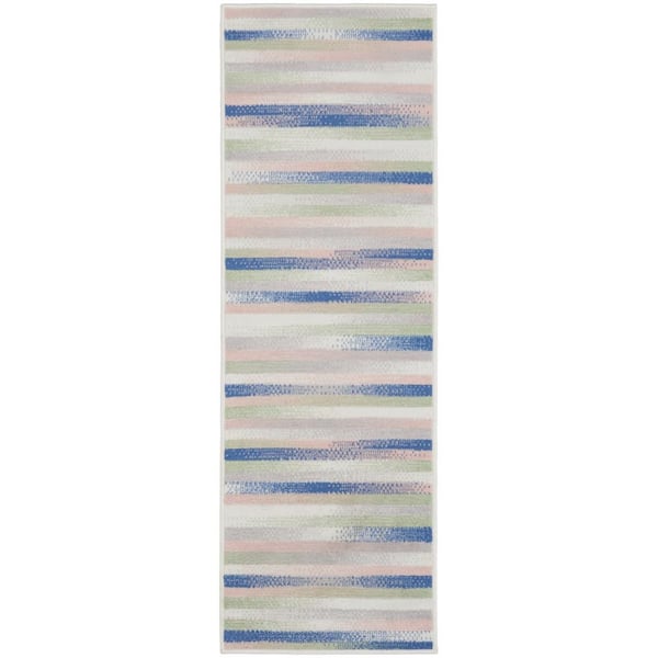 Nourison Whimsicle Ivory Multicolor 2 ft. x 6 ft. Geometric Contemporary Kitchen Runner Area Rug