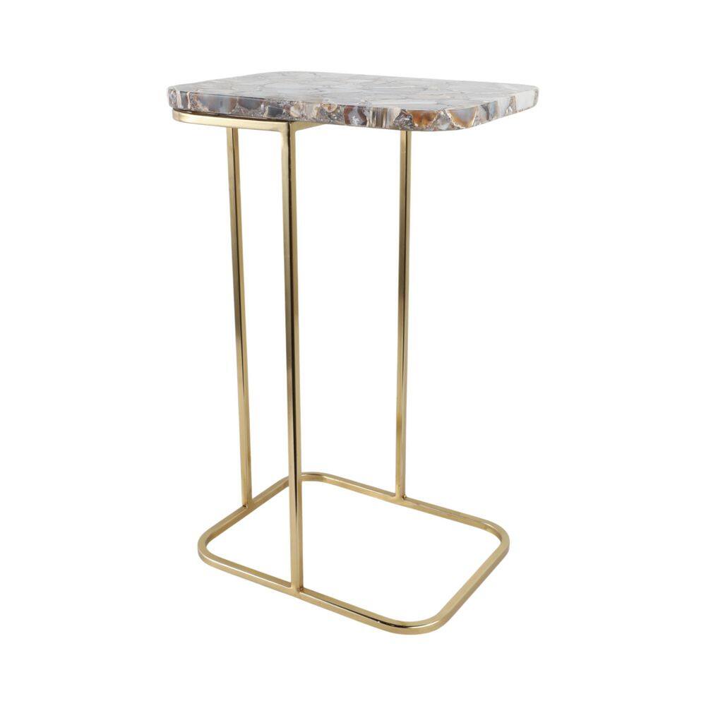15 in. Black Rectangle Stone Agate Top Contemporary End Table - thumbnail 4