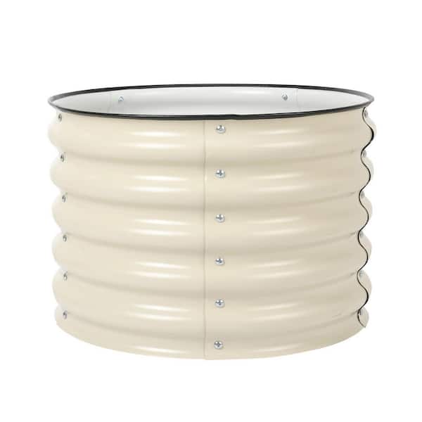 24 in. W x 17 in. H Beige Round Galvanized Metal Raised Garden Bed Ground Modular Planter Box