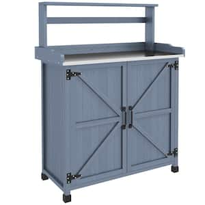 35.75 in. W x 49 in. H Gray Wooden Potting Table Bench with Storage Cabinet and 2 Shelves for Backyard, Balcony