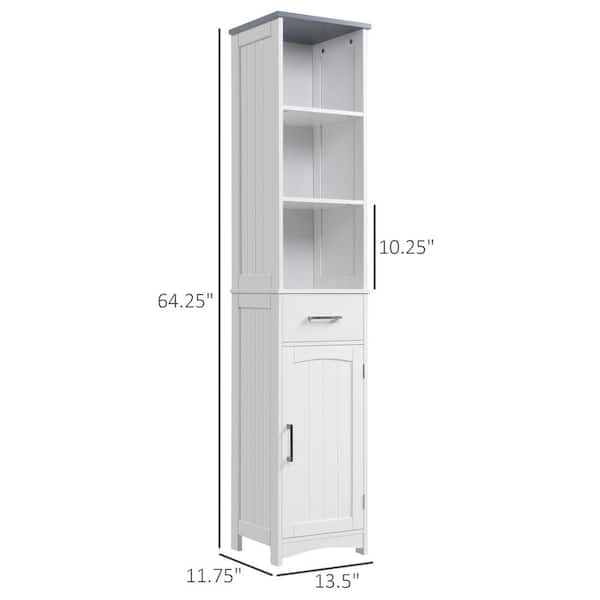 15.74 in. W x 11.8 in. D x 64.96 in. H White Narrow Height Slim Tall Linen Cabinet