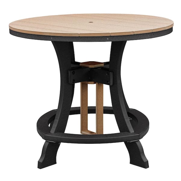 American Furniture Classics Adirondack Black Round Composite Outdoor Dining Table with Cedar Top