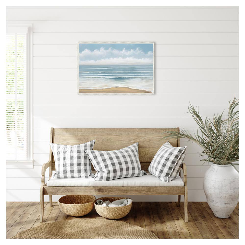 Smooth Beach Waves Framed Canvas Wall Art with Beaded Perimeter