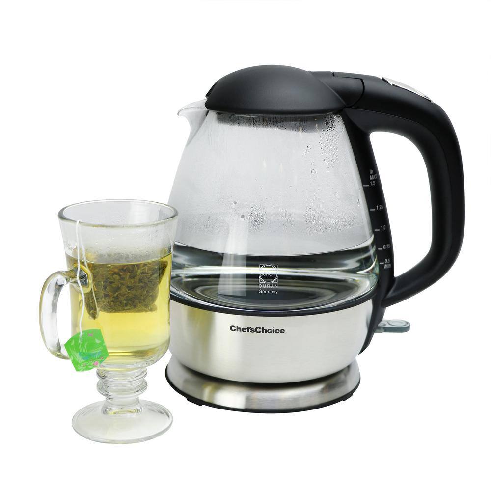 1.6 Qt Brushed Stainless Steel and Glass Cordless Electric Kettle