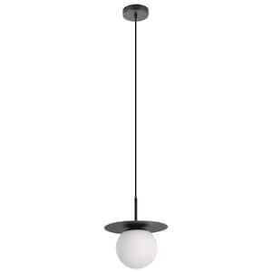 Arenales 10.83 in. W x 8 in. H 1-light Structured Black Mini Pendant Light with White Glass Sphere Shade