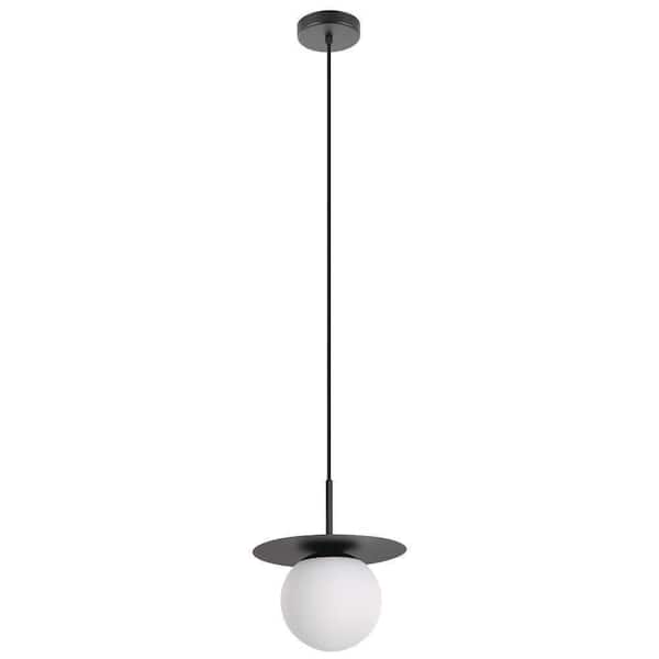 Eglo Arenales 10.83 in. W x 8 in. H 1-light Structured Black Mini Pendant Light with White Glass Sphere Shade