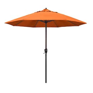 9 ft. Bronze Aluminum Market Auto-tilt Crank Lift Patio Umbrella in Tangerine Sunbrella