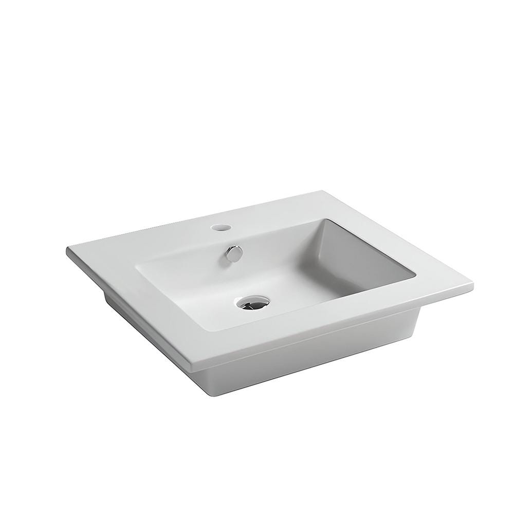 Glossy White Ceramic Rectangular Wall-Mount Bathroom Sink