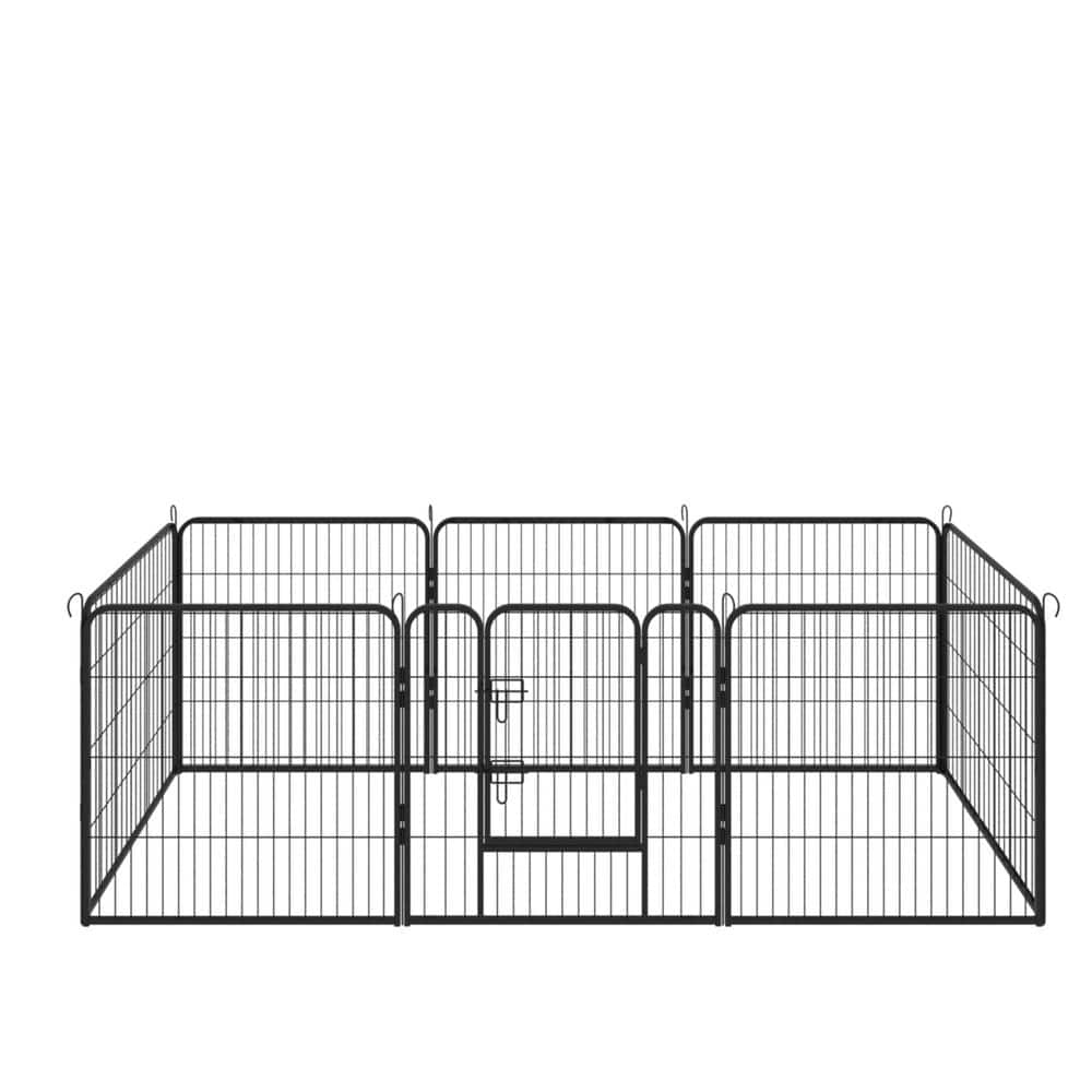 Amucolo 8-Panels Black Large Indoor Metal Folded Puppy Dog Run Fence ...