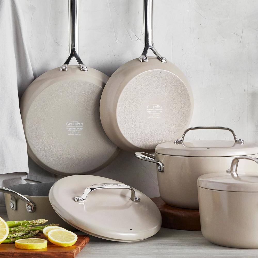 Taupe Ceramic Nonstick 14-Piece Cookware Set with Stainless Steel Handles