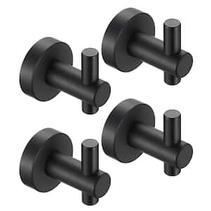 4-Packs Set of Thickened Space Aluminium Wall Mounted Knob Robe/Towel Hooks in Matte Black