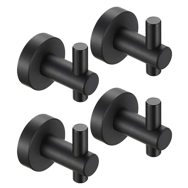 FUNKOL 4-Packs Set of Thickened Space Aluminium Wall Mounted Knob Robe/Towel Hooks in Matte Black