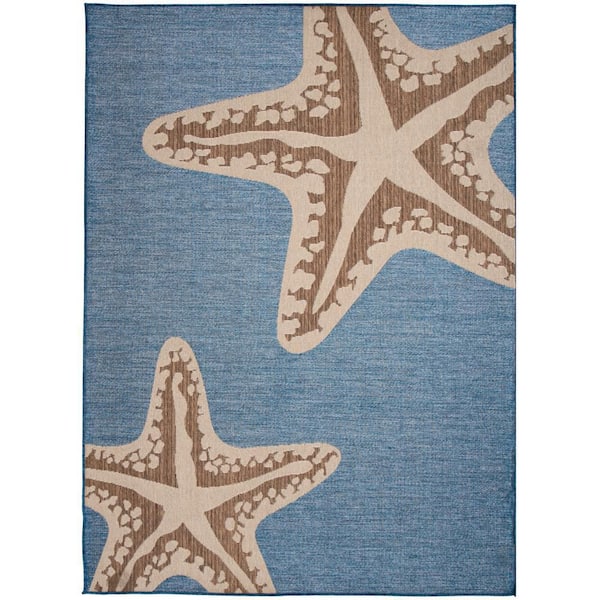 Unbranded Star Fish Blue/Beige 6 ft. x 9 ft. Star Fish Polypropylene Indoor/Outdoor Area Rug
