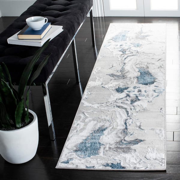 Amelia Gray/Blue 2 ft. x 12 ft. Abstract Striped Runner Rug