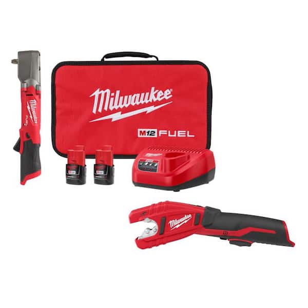 M12 FUEL 12V Lithium-Ion Brushless Cordless 3/8 in. Right Angle Impact Wrench Kit with Copper Tubing Cutter