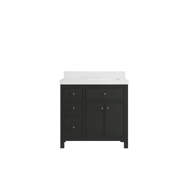 Willow Collections Sonoma 36 in. W x 22 in. D x 36 in. H Right Offset Sink Bath Vanity in Black Top with 2" Empira Quartz Top