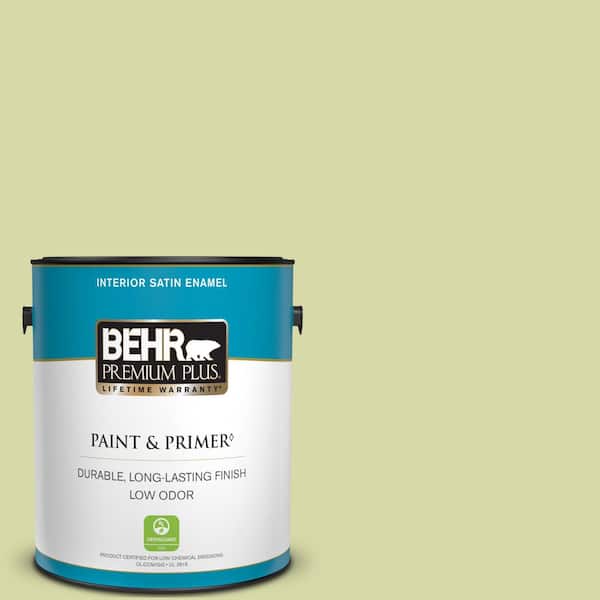 BEHR PREMIUM PLUS 1 gal. #410C-3 Celery Sprig Satin Enamel Low Odor Interior Paint & Primer