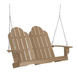 Classic 2-Person Weathered Wood Plastic Adirondack Porch Swing